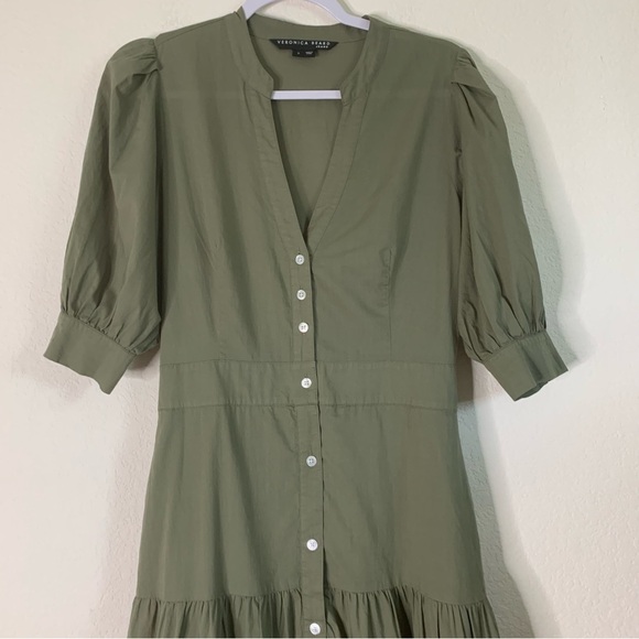 Veronica Beard Jeans Womens Green Houghton Tiered cotton midi dress S - Picture 4 of 10